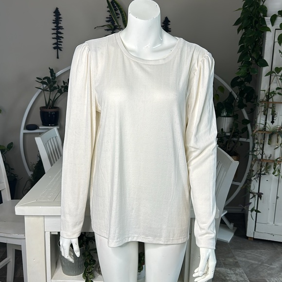 WELL WORN Ladies' Long Sleeve Crewneck Top, Cream Large Diamond poked NWT - Picture 4 of 9